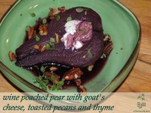 Wine poached pears